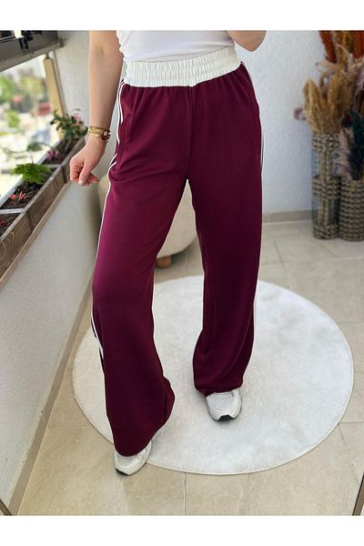 TUNAM BUTİK Modal Fabric Palazzo Casual Pants with Stripes