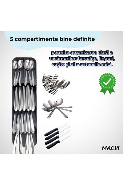 MACVI Suport tacamuri Macvi® organizator compact, material durabil, design modern, culoare gri