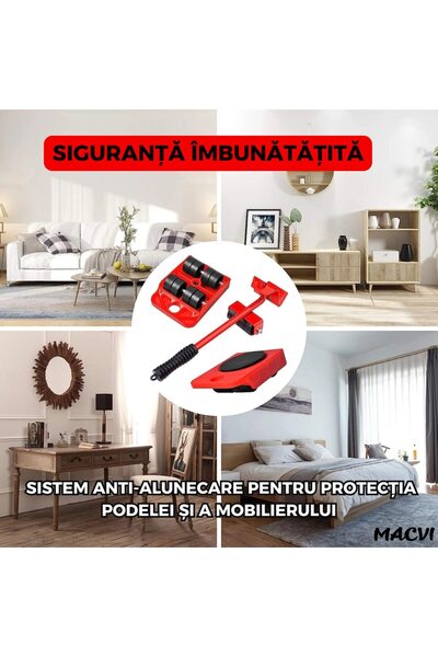 MACVI Roller lever set and 4 Macvi® swivel supports, with wheels, furniture and household appliances, max 600 kg