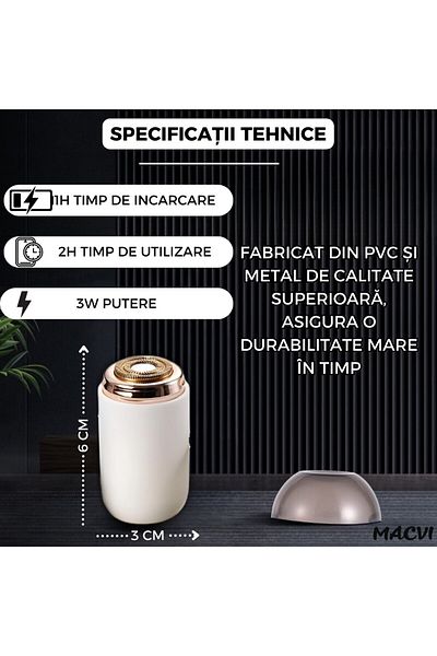 MACVI Macvi® Mini Portable Shaver, Fast and Efficient Hair Removal, USB, 60 Minute Battery Life, White