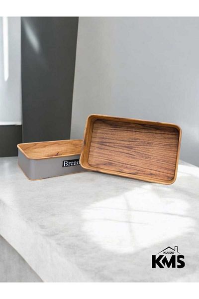 KMS Kumsar Printed Metal Rectangular Luxury Bread Basket Bread Holder