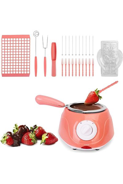 COOYA Electric Chocolate Bowl Small Fondue Fountain Set Chocolate Melting Gifts with DIY Mold