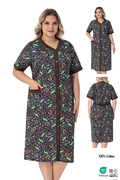 ROMEO LİFE Women's Large Size Cotton Combed Fabric Buttoned Summer Dress 4180