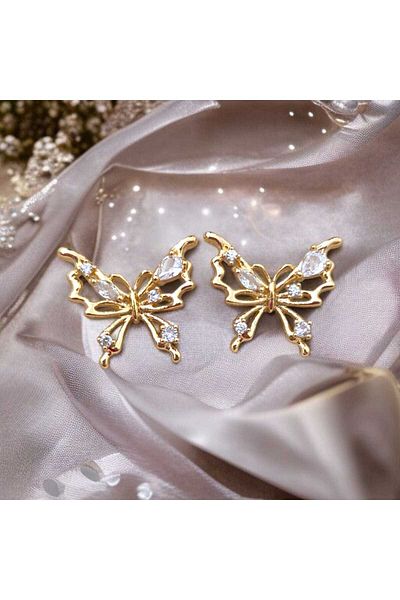 feyza collection Zircon Stone Butterfly Vip Steel Earrings