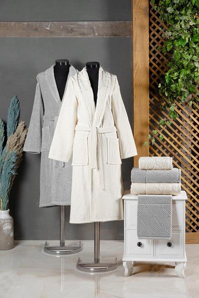 Stylish Home SET HALATE PENTRU 2 PERSOANE ESSE -6pcs -LIGHT GRAY/CREAM