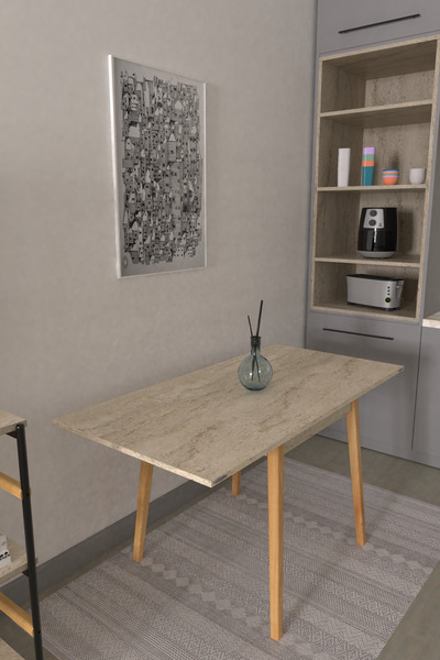 VİLİNZE Vilinze Avanos Ahşap Katlanır Kanatlı Mdf Mutfak Masası - 70x70+70 (70x140) cm