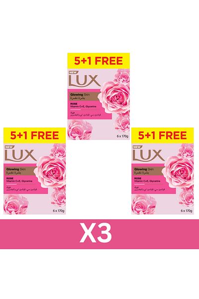 LUX Bar Soap for glowing skin, Rose, with Vitamin C, E, and Glycerine x3