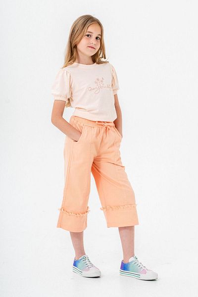 Minigimin Cicileri My Little One's Ciceler Flower Embroidered Double Leg Girl's 2-Piece Set - Orange