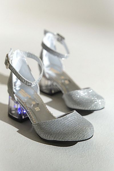 Miss Junior Lighted Transparent Heeled Silver Girls' Heeled Evening Dress Shoes
