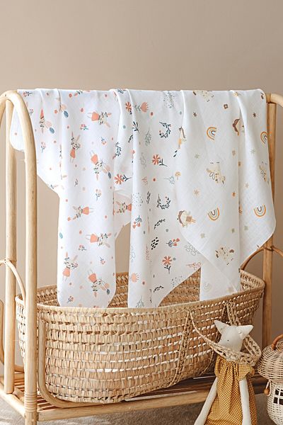 ESTİ Baby 3 Pieces 80X95 cm Muslin Baby Cover / Blanket / Swaddle / Shoulder Diaper Set
