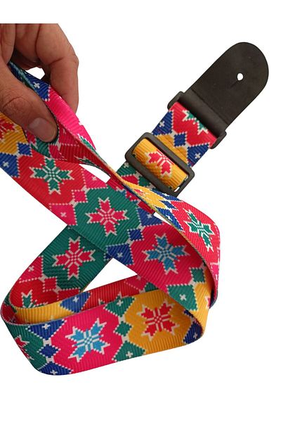 LongMoon Rj200-C3 Guitar Strap Deluxe Teal Guitar Strap with Leather Head 2 Layers