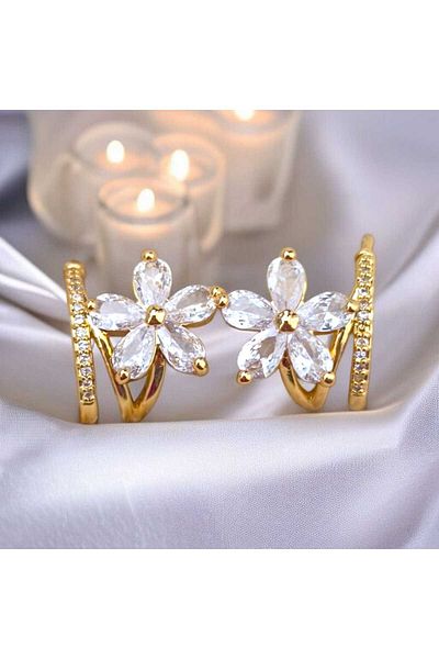 feyza collection Zircon Stone Flower Detail Vip Steel Earrings