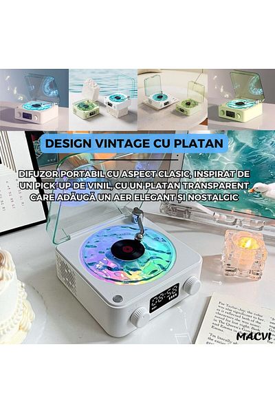 MACVI Macvi® Retro Bluetooth Speaker with Ambient Lights and Nature Sounds, 5W, 1500mAh, White
