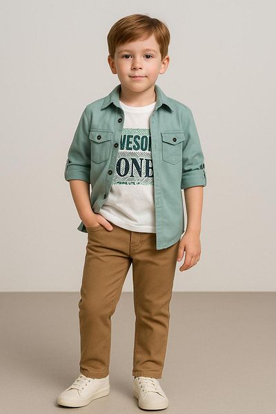 Terry Boy's Oxford Shirt T-Shirt Pants Suit/ Shirt - T-Shirt Pants 3 Piece Suit