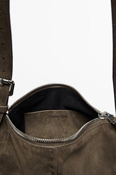 Massimo Dutti Kalın süet deri mini çapraz askılı çanta