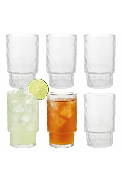 İnova Home Decor Glacier Pattern Long Mesrubat Set - Hill Model Glass Set 6 P...