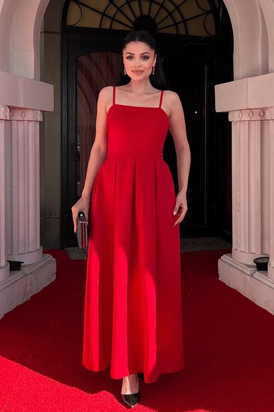 giyimmasalı Crepe Fabric Pleated Detailed Dress - Red