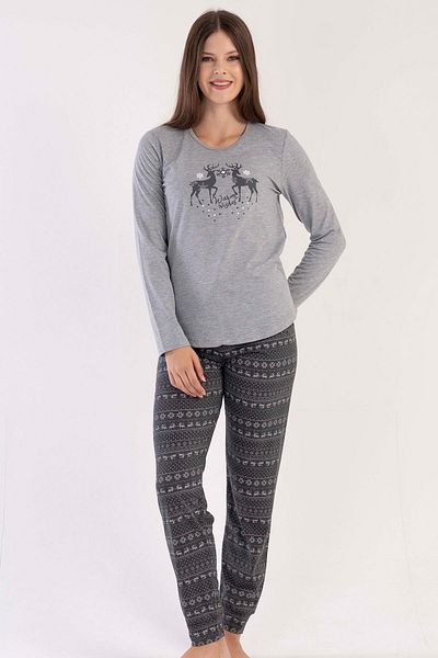 VİENETTA Women's Long Sleeve Gray Pajama Set C0T9N0O403