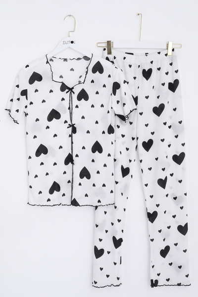 ELİTOL Raporlu Viskon Kurdeleli Pijama Takımı