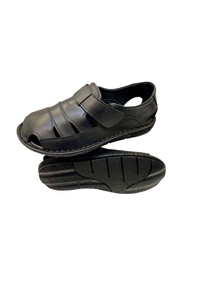 SULA Men's Summer Sandals Leather Black Stitched Poly Sole