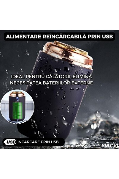 MACVI Mini aparat de ras portabil Macvi®, Depilare rapida si eficienta, USB, autonomie 60 minute, Negru
