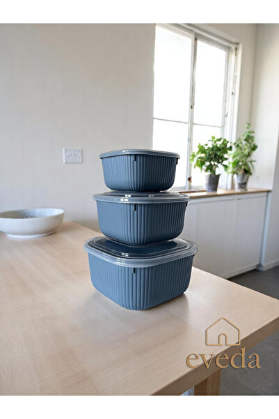 Eveda Snaplid Line Square Triple Set Blue