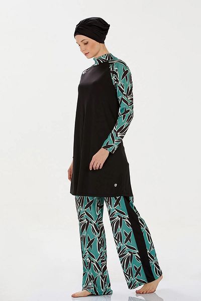 Bravie Women's Six Leaf Patterned Full Covered Elegant Hijab Swimsuit - - 9237