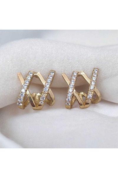 feyza collection Zircon Stone Xx Vip Steel Earrings