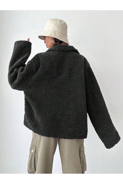 Purpleclo Women's Zippered Plush Teddy Cardigan