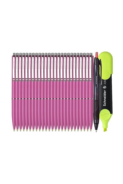 SCHNEIDER Premium Set-25 Schneider Retractable Pens-Pink, Jetstream Pen and Schneider Textmarker