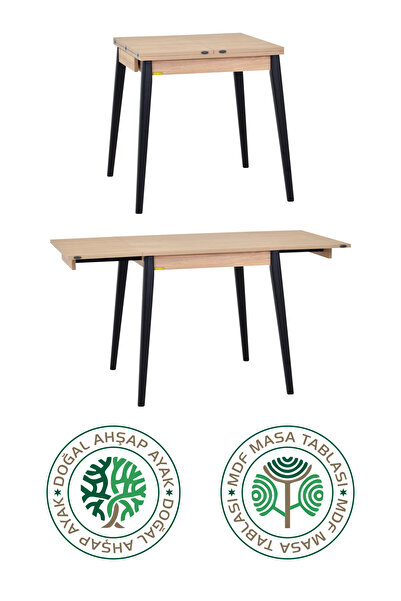 VİLİNZE Vilinze Avanos Ahşap Katlanır Kanatlı Mdf Mutfak Masası - 70x70+70 (70x140) cm