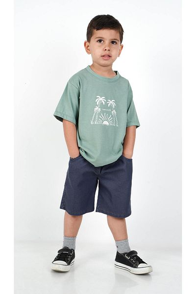 c.c.l. coccolin kids baby clup Boy's Summer Printed Combed Cotton 2-Piece Bottom Top Denim Shorts T-Shirt Set