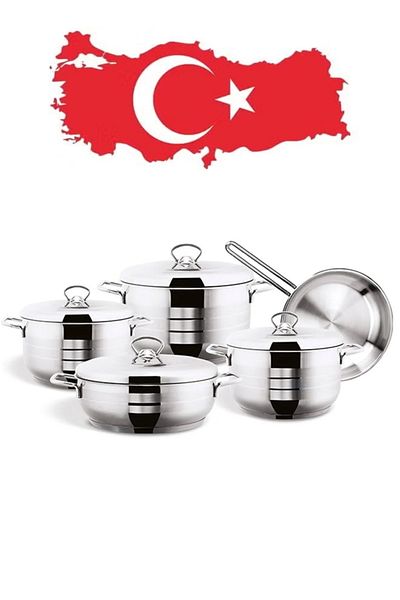 Cady One 9 Piece Non-stick Stainless Steel Cookware Set, Made In Turkey 109-09-ba1900