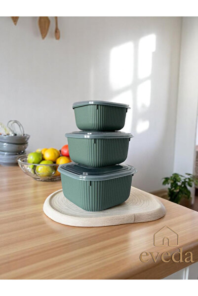Eveda Snaplid Line Square Triple Set Green