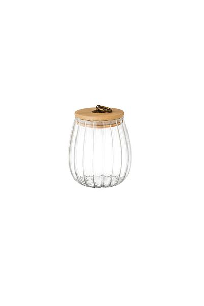 Dania Clear glass jar with wooden lid and airtight seal, size 12 cm