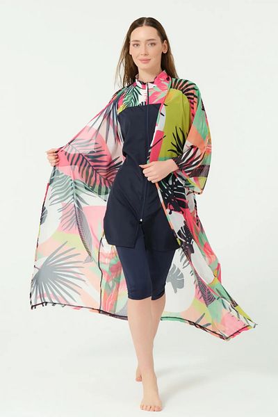 Bordomix 7172 Women's Colorful Floral Patterned Belted Long Pareo - Beach Dress