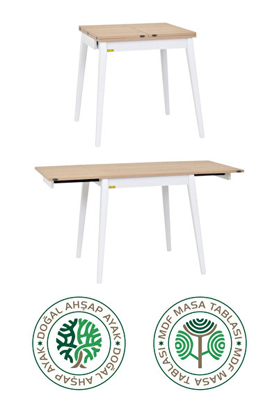 VİLİNZE Vilinze Avanos Ahşap Katlanır Kanatlı Mdf Mutfak Masası - 70x70+70 (70x140) cm