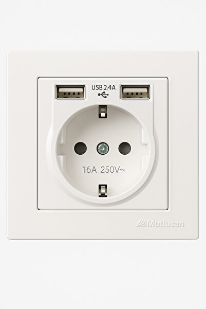 ga gözde aydınlatma Mutlusan Çift USB'li Beyaz Topraklı Priz | 2.4A Hızlı Şar...