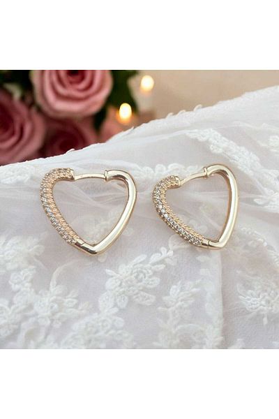 feyza collection Zircon Stone Heart Vip Steel Earrings
