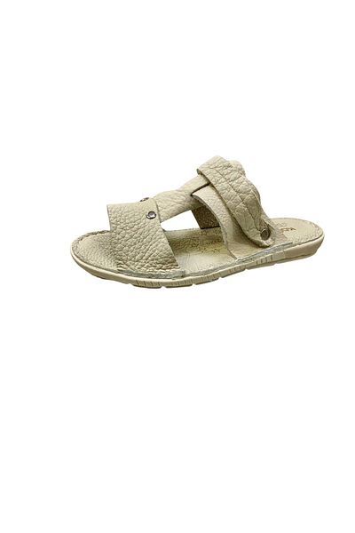 SULA Men's Rubber Band Summer Sandals-Slippers Leather Beige Unlined Stitched Poly Sole