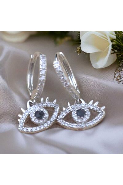 feyza collection Zircon Stone Evil Eye Vip Steel Earrings