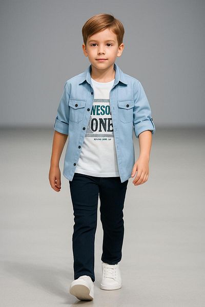 Terry Boy's Oxford Shirt T-Shirt Pants Suit/ Shirt - T-Shirt Pants 3 Piece Suit