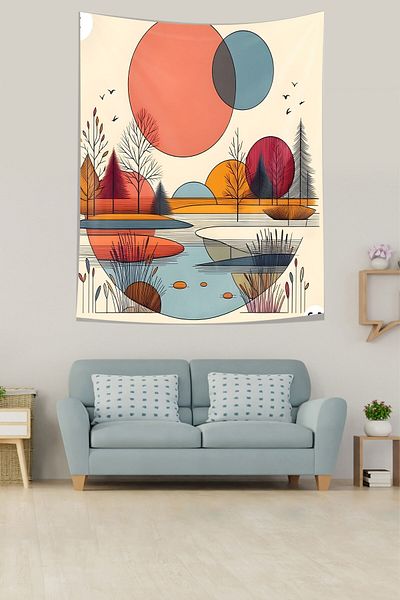 on the clouds Bohemian Nature Themed Minimalist Artistic Stain Resistant Fabric Wall Cover Wall Tapestry Tapestry