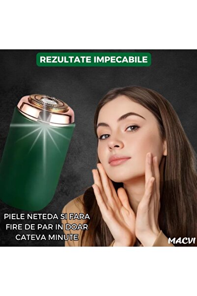 MACVI Mini aparat de ras portabil Macvi®, Depilare rapida si eficienta, USB, autonomie 60 minute, Verde