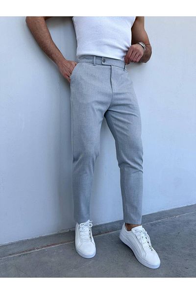 OHEPMODA Slim Fit Straight Lycra Men's Fabric Trousers