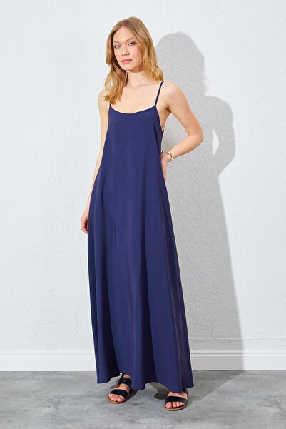 TENA Γυναικείο φόρεμα Casual Modal Navy Blue με λαιμόκοψη