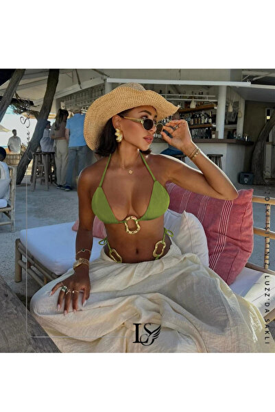 LUZZ SECRET'S MAT DESIGN YEŞİL DOKULU ÖZEL KUMAŞ GOLD AKSESUAR DETAYLI LUXURY...