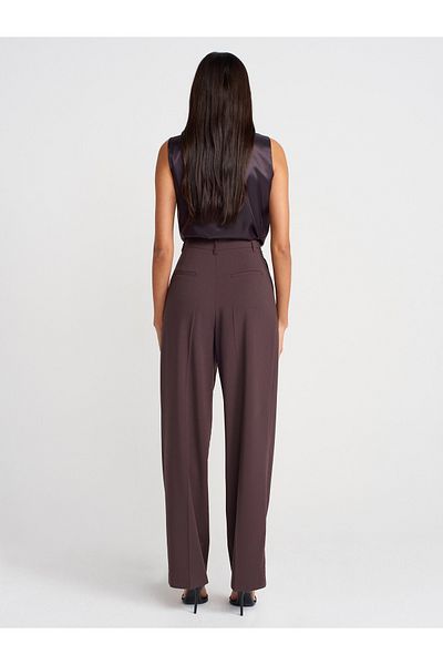 Dilvin 71652 High Waist Draped Pants-Brown