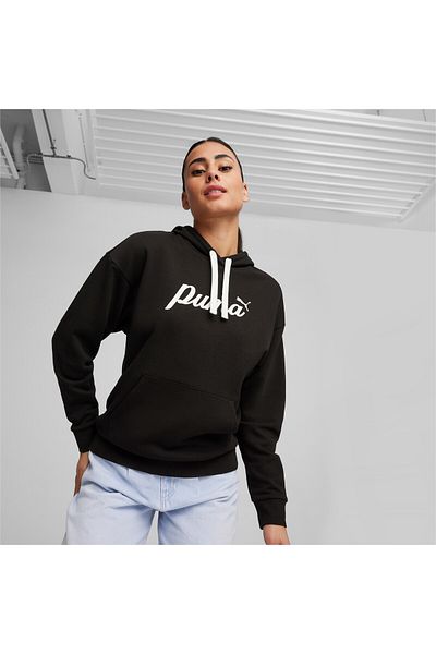 Puma Womens ESS+ Script Hoodie Sweatshirt - Black
