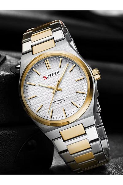 Curren Stainless Steel Elegant Design Dual Tone Analog Quartz Wrist Watch For Men 8439 Silver/Gold (